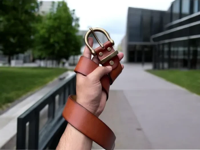 Black Leather Belt Snap Closure - Image 4