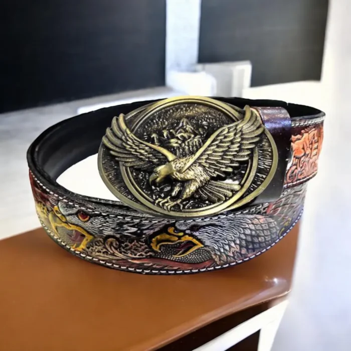 Handmade Western Floral Leather Belt with Buckle, Leather Snap-On Belt,Full Grain Cowhide with Snaps, Cowboy Belt Gift For Dad Birthday gift - Image 6