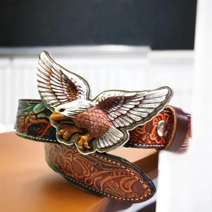 Handmade Western Floral Leather Belt with Buckle, Leather Snap-On Belt,Full Grain Cowhide with Snaps, Cowboy Belt Gift For Dad Birthday gift