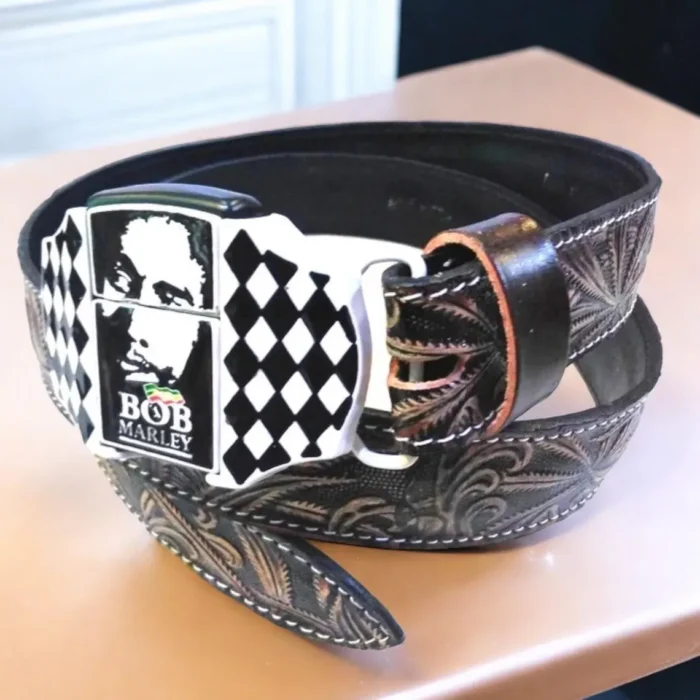 Handmade Western Floral Leather Belt with Buckle, Leather Snap-On Belt,Full Grain Cowhide with Snaps, Cowboy Belt Gift For Dad Birthday gift - Image 4