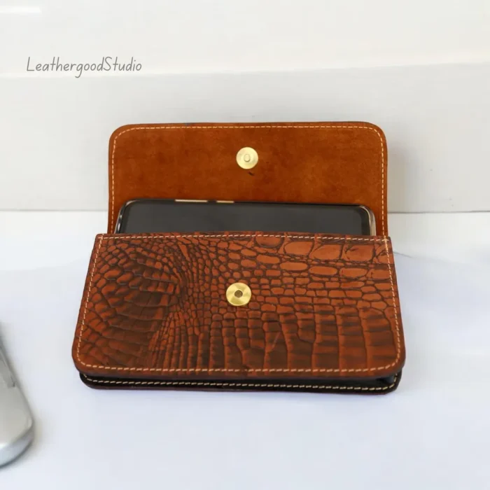 Leather Phone Case, Custom Phone Case, Handmade Phone Case, Phone Case, Phone Holster, Gift For Him, Anniversary Gift For Men, Husband Gift - Image 3